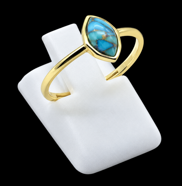 Bague Argent 925 Plaqué Or Turquoise Marquise