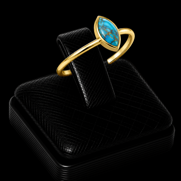 Bague Argent 925 Plaqué Or Turquoise Marquise