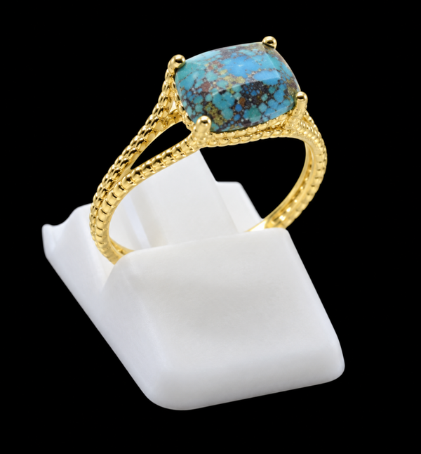 Bague Argent 925 Plaqué Or Turquoise Rectangle