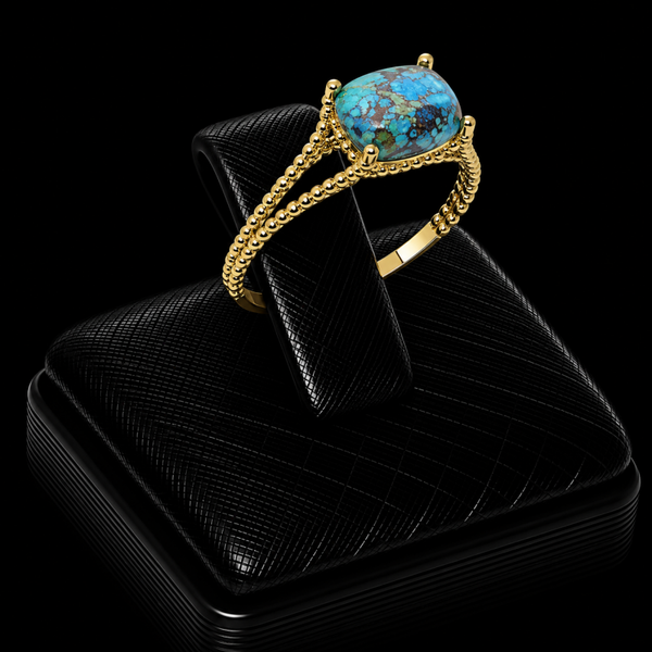 Bague Argent 925 Plaqué Or Turquoise Rectangle