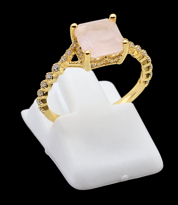 Bague Argent 925 Quartz Rose Carrée