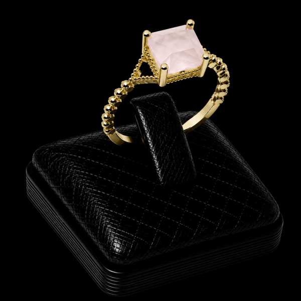 Bague Argent 925 Quartz Rose Carrée