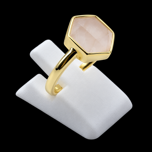 Bague Argent 925 – Quartz Rose Hexagonal