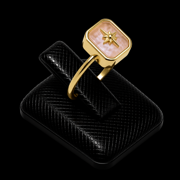 Bague Argent 925 Quartz Rose Rectangle + Charme