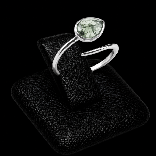 Bague Argent 925 'Serpent Argenté' - Agate Mousse