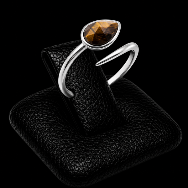 Bague Argent 925 'Serpent Argenté' - Oeil de Tigre