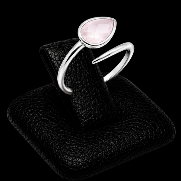 Bague Argent 925 'Serpent Argenté' - Quartz Rose