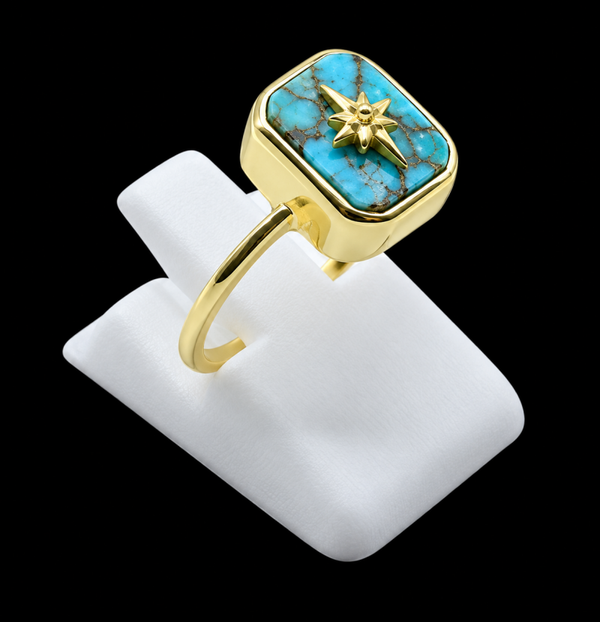 Bague Argent 925 Turquoise Rectangle + Charme