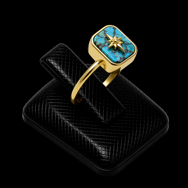 Bague Argent 925 Turquoise Rectangle + Charme