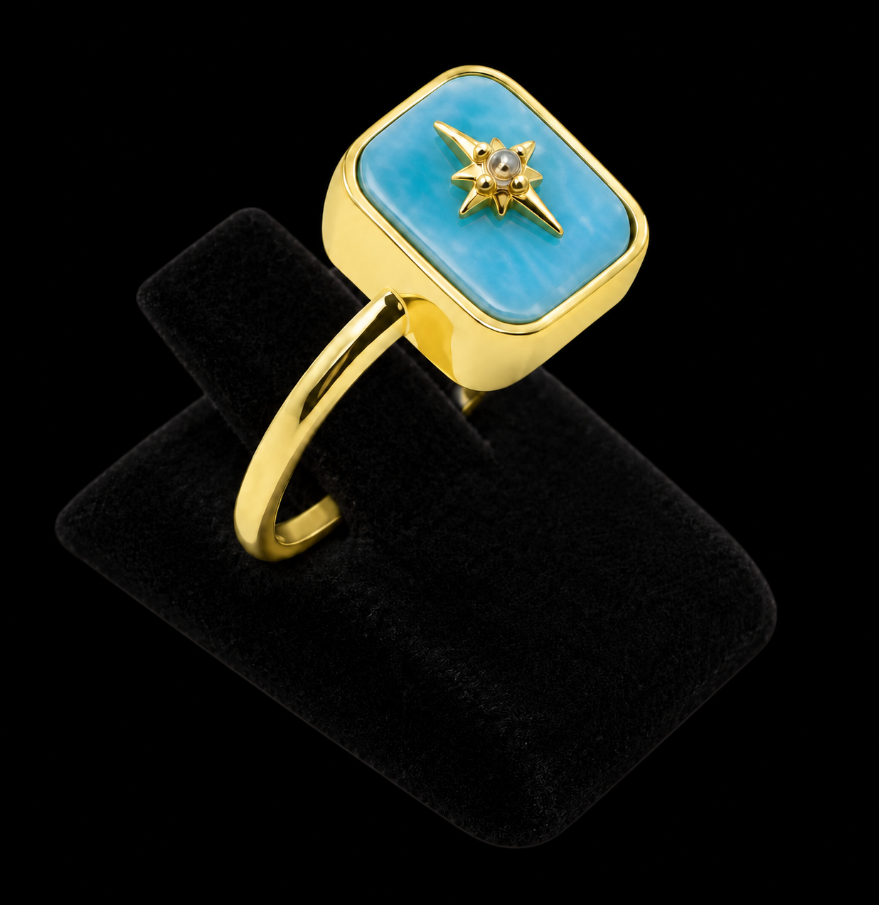 Bague Argent 925 Larimar Rectangle + Charme