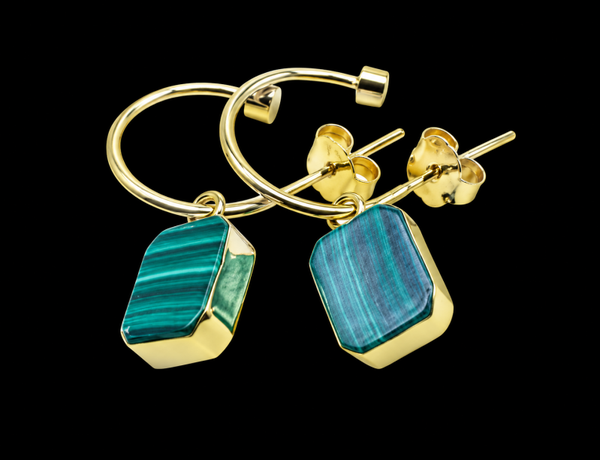 Boucles d'oreilles Argent 925 'Arche Doré' - Malachite