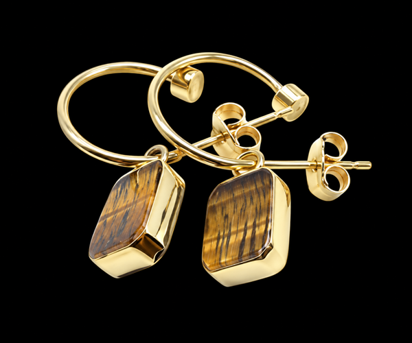 Boucles d'oreilles Argent 925 'Arche Doré' - Oeil de Tigre