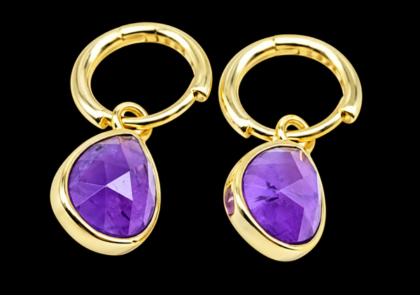 Boucles d'oreilles Argent 925 'Halo Minéral' - Améthyste