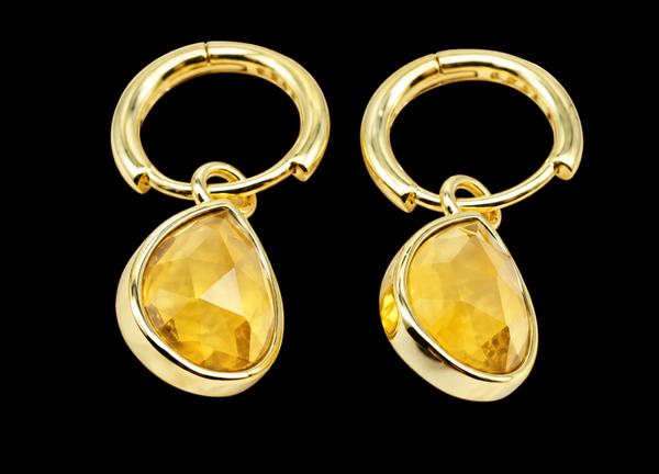 Boucles d'oreilles Argent 925 'Halo Minéral' - Citrine