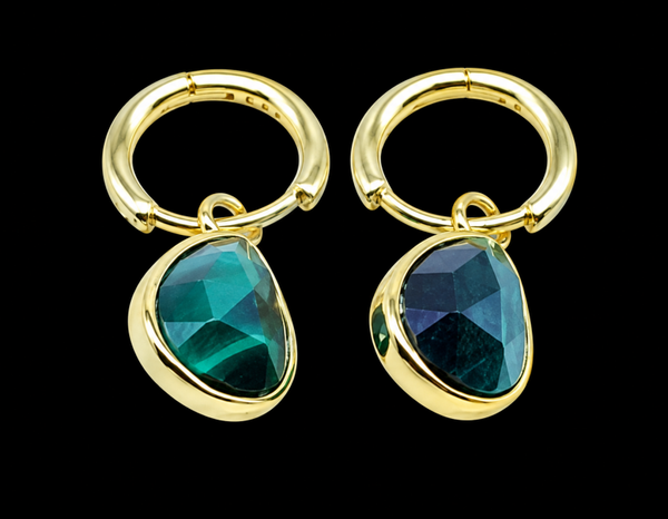 Boucles d'oreilles Argent 925 'Halo Minéral' - Malachite