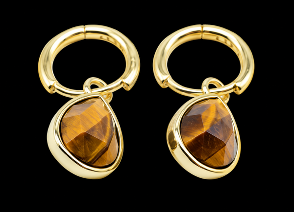 Boucles d'oreilles Argent 925 'Halo Minéral' - Oeil de Tigre