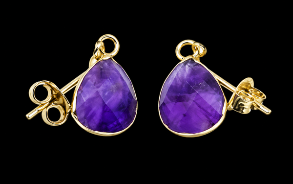 Boucles d'oreilles Argent 925 'Ondée Dorée' - Améthyste