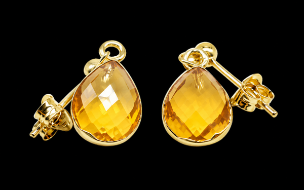 Boucles d'oreilles Argent 925 'Ondée Dorée' - Citrine