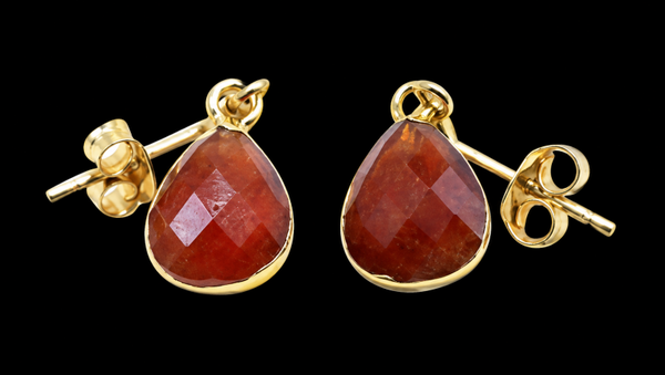 Boucles d'oreilles Argent 925 'Ondée Dorée' - Grenat