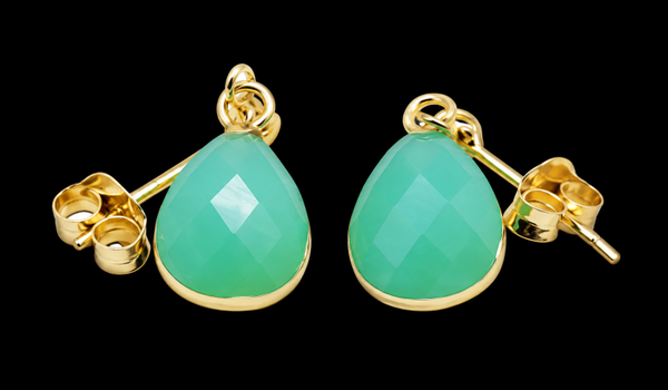 Boucles d'oreilles Argent 925 'Ondée Dorée' - Jade Vert
