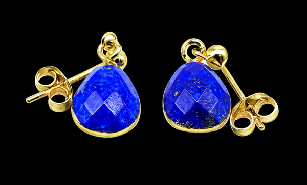 Boucles d'oreilles Argent 925 'Ondée Dorée' - Lapis Lazuli