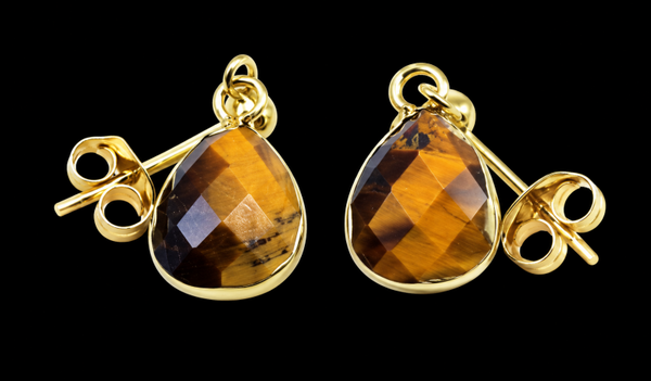 Boucles d'oreilles Argent 925 'Ondée Dorée' - Oeil de Tigre
