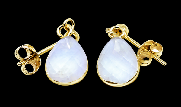 Boucles d'oreilles Argent 925 'Ondée Dorée' - Pierre de Lune