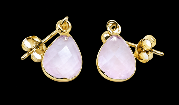 Boucles d'oreilles Argent 925 'Ondée Dorée' - Quartz Rose