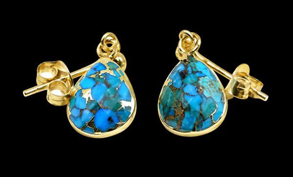 Boucles d'oreilles Argent 925 'Ondée Dorée' - Turquoise