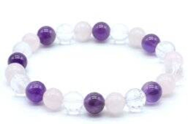 Bracelet Améthyste, Cristal, Quartz Rose perles 8mm