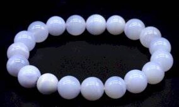 Bracelet Calcédoine Bleue 'AA' perles 10mm