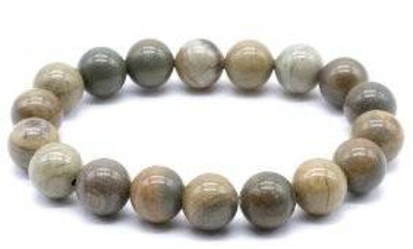Bracelet Jaspe Feuille d'Argent perles 10mm