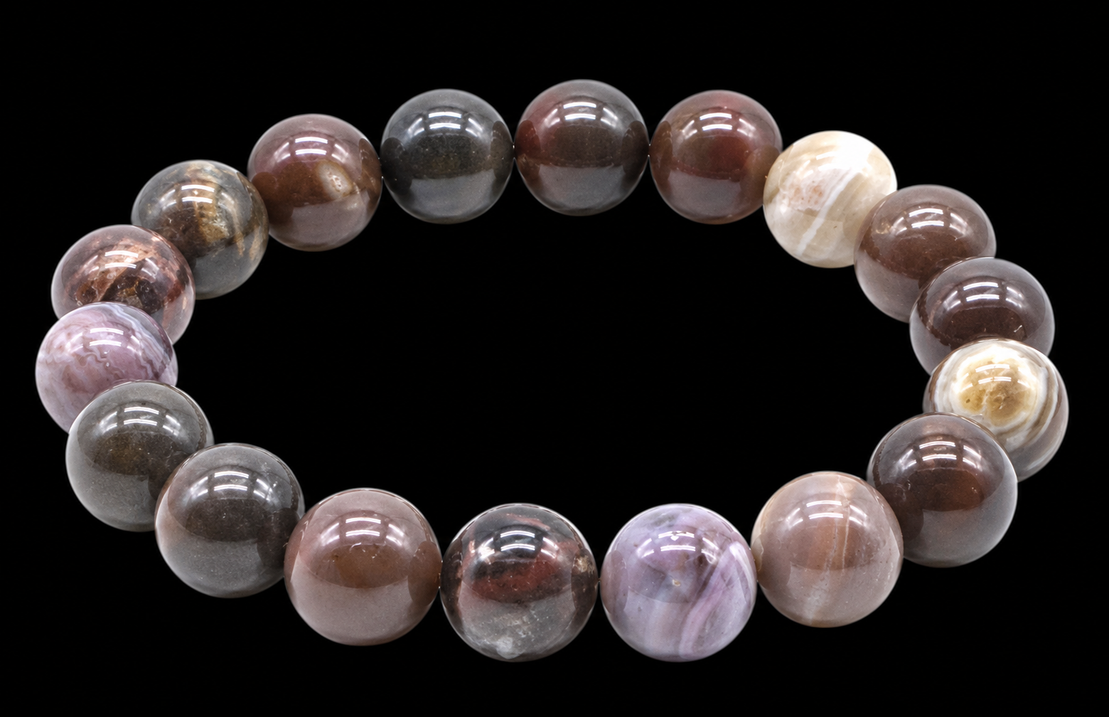 Bracelet Agate Fossile perles 10mm