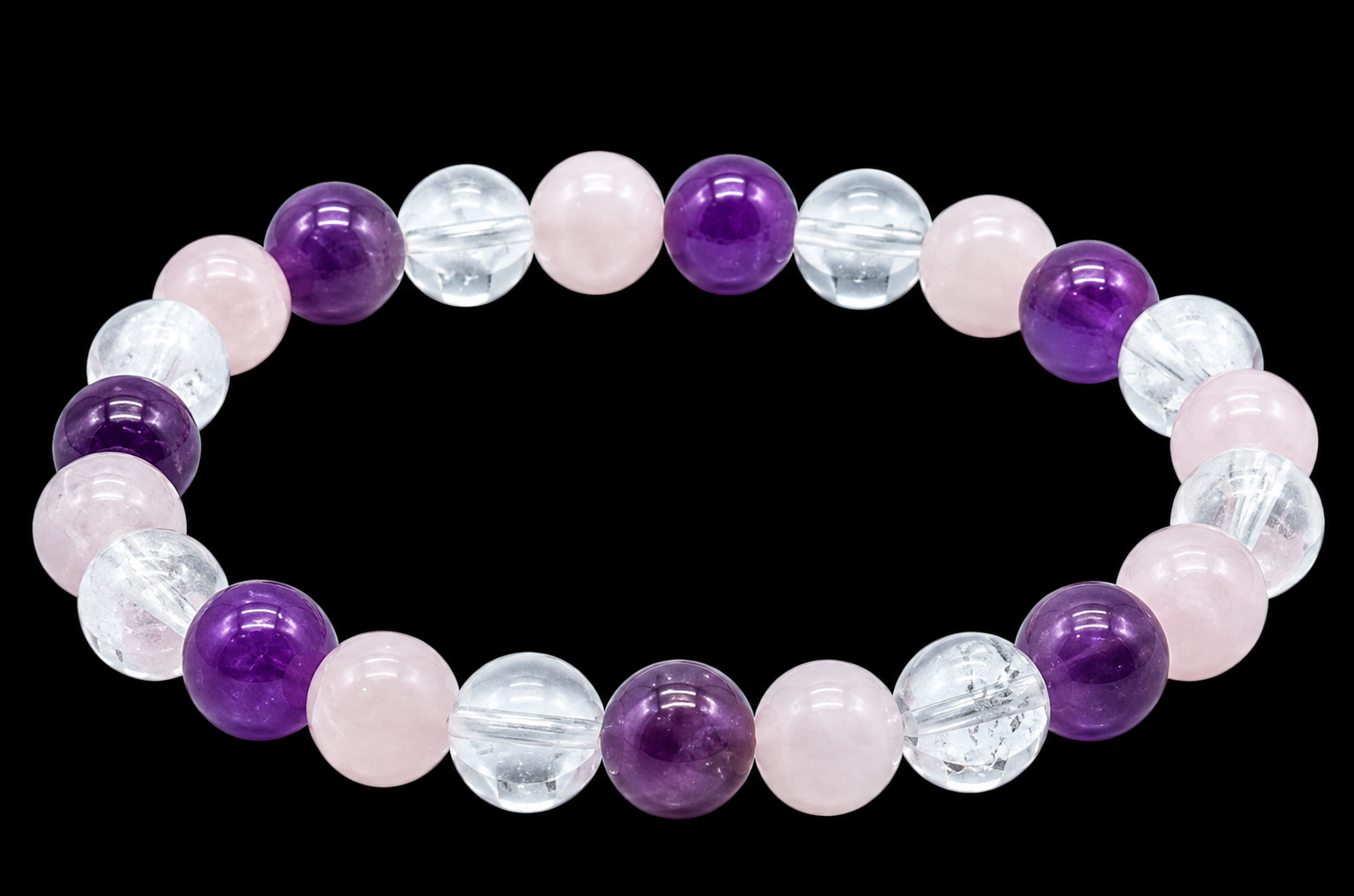 Bracelet Améthyste, Cristal, Quartz Rose perles 8mm