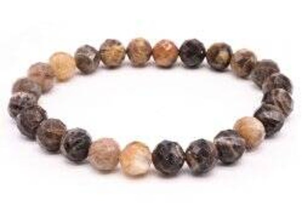 Bracelet Pierre de Soleil Noire perles facettées 8mm