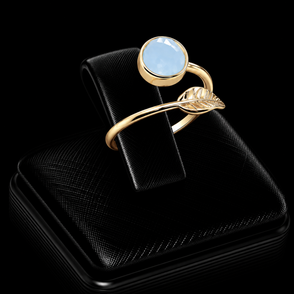 Bague Argent 925 Plaqué Or “Feuille d’Or” Aigue-Marine