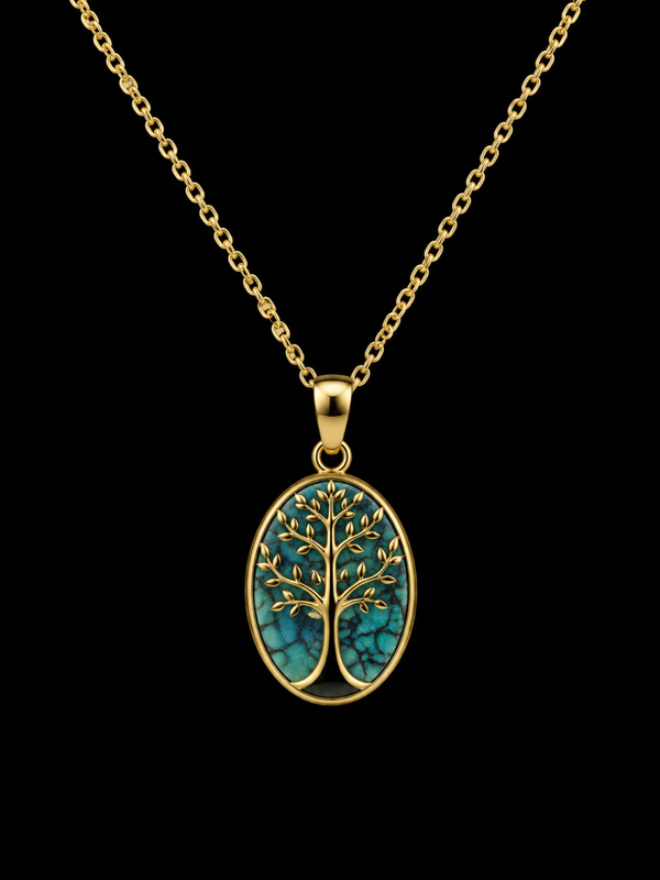Collier Argent 925 Amazonite & Arbre de Vie