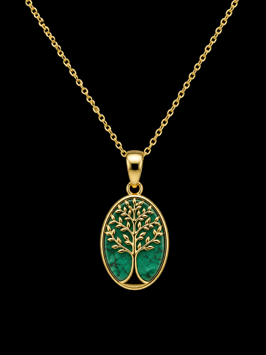 Collier Argent 925 Malachite & Arbre de Vie