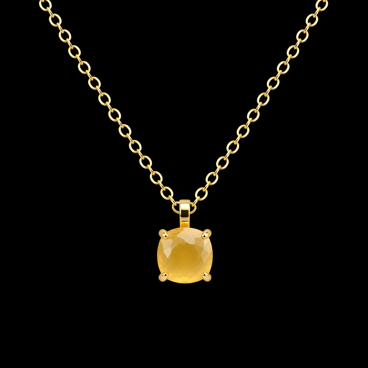 Collier Argent 925 Citrine Naturelle Carrée