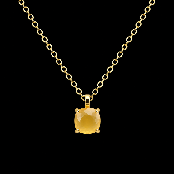 Collier Argent 925 Citrine Naturelle Carrée