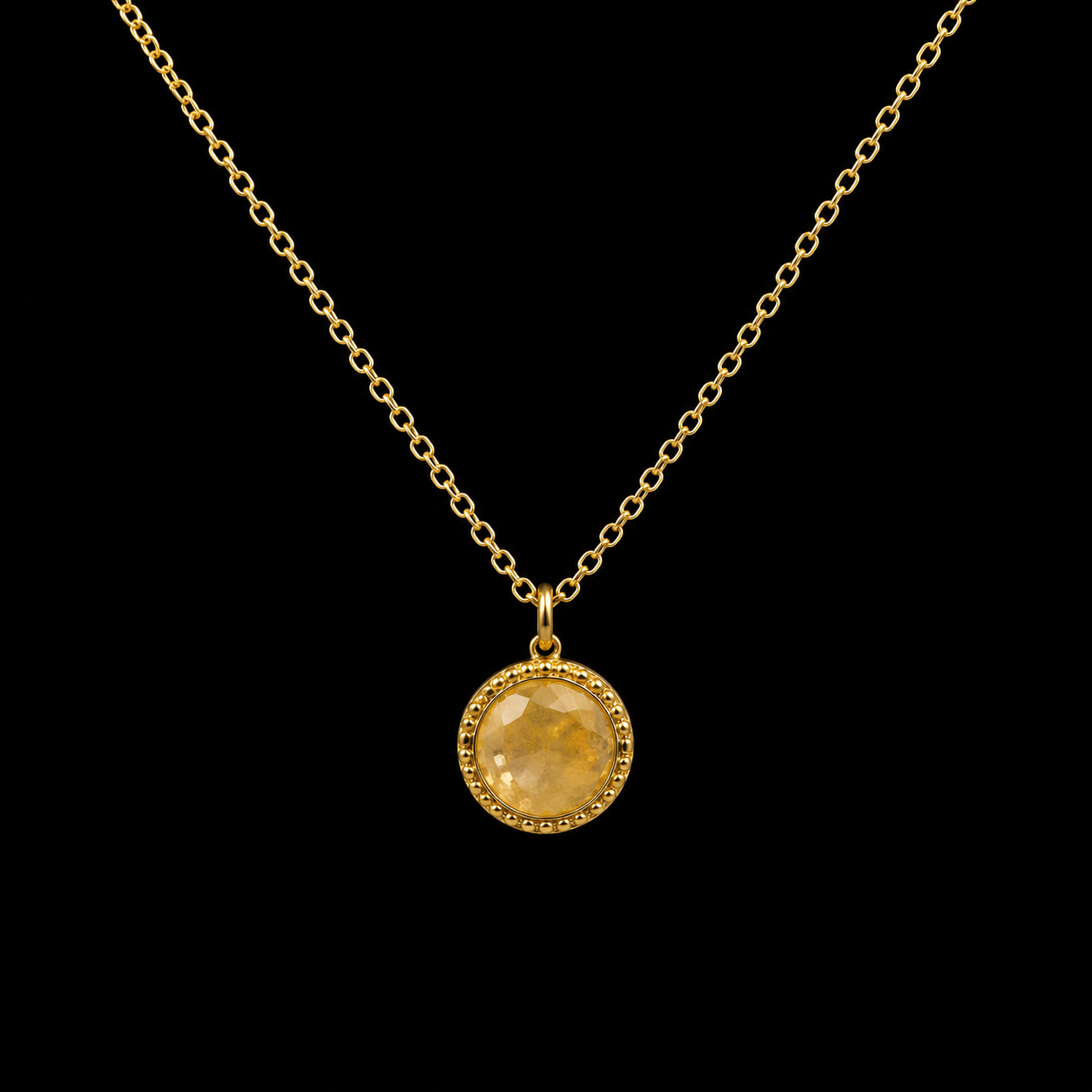 Collier Argent 925 Citrine Naturelle Ronde