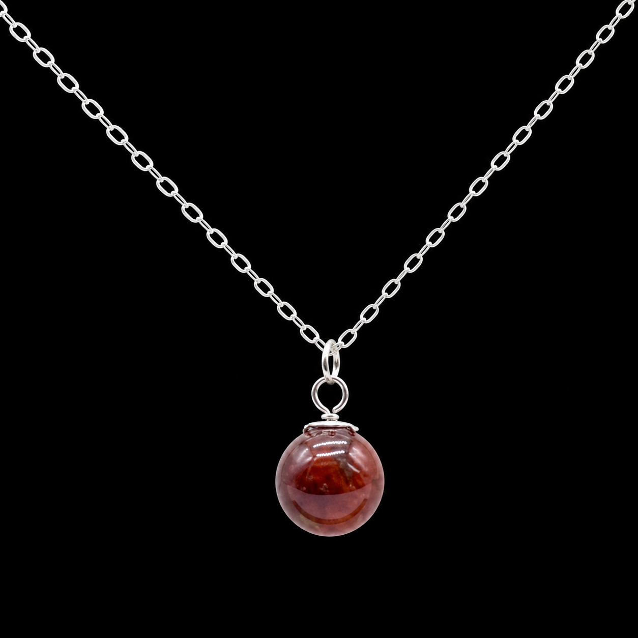 Collier Argent 925 Grenat Boule