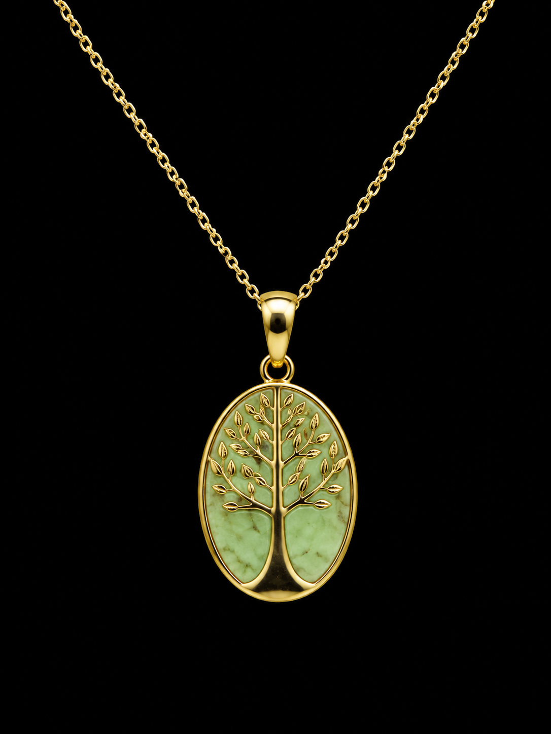 Collier Argent 925 Jade Verte & Arbre de Vie
