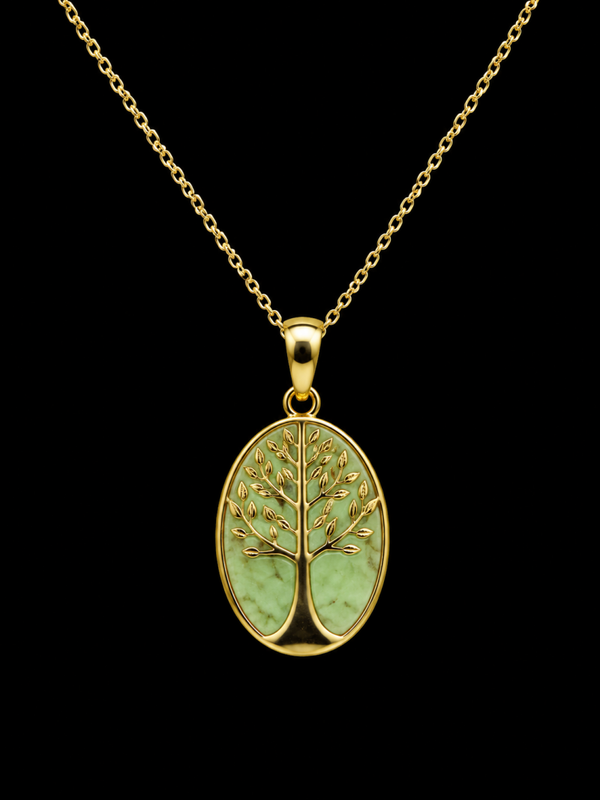 Collier Argent 925 Jade Verte & Arbre de Vie