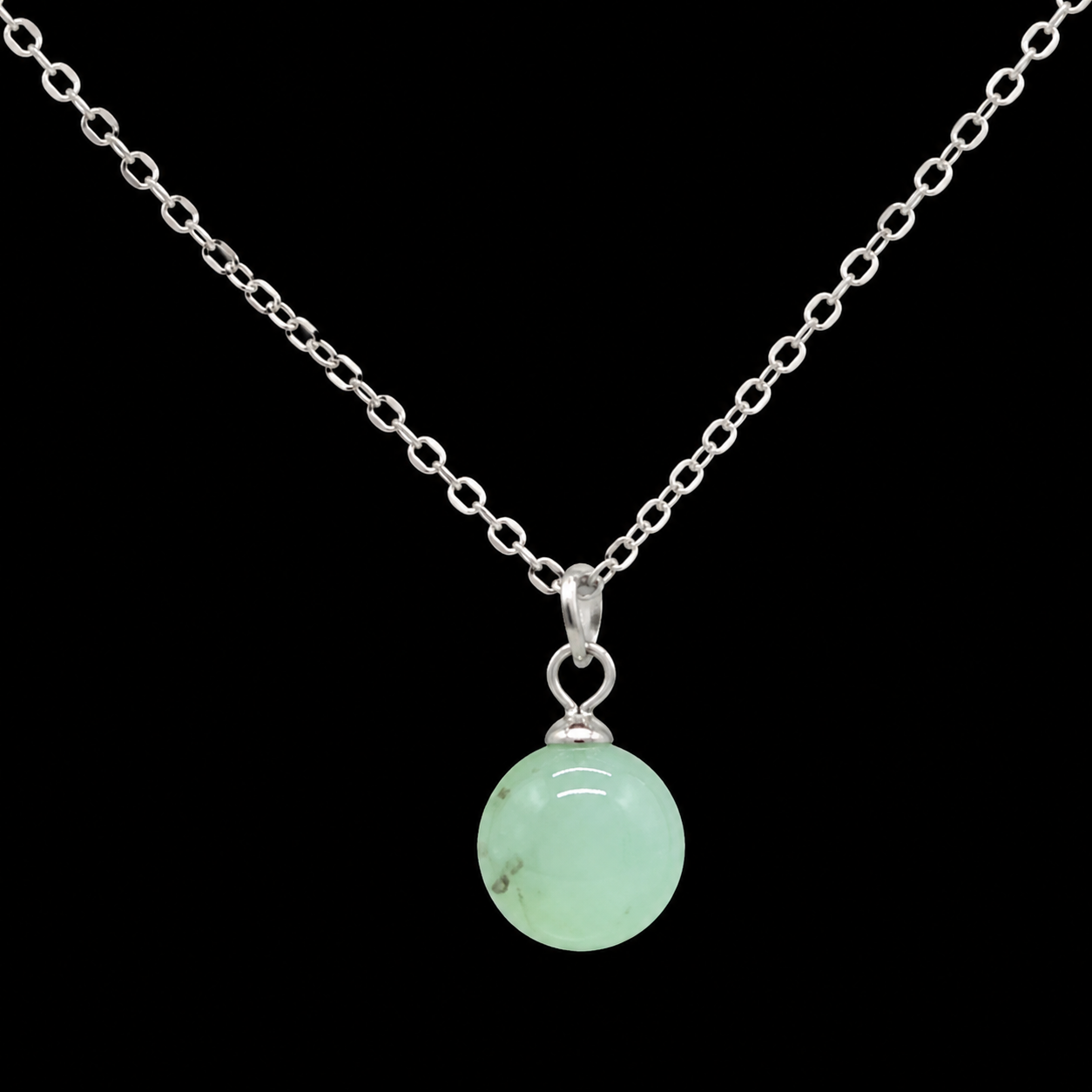 Collier Argent 925 Jade Verte Boule