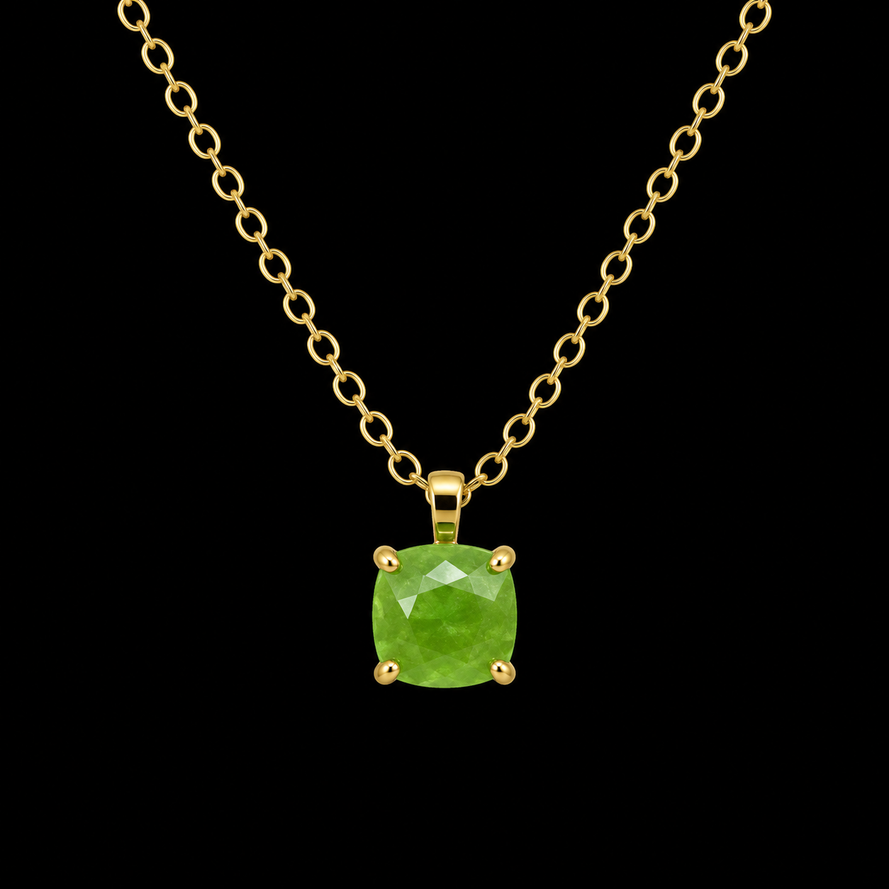 Collier Argent 925 Jade Verte Carrée