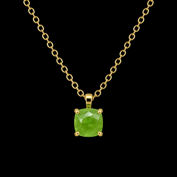 Collier Argent 925 Jade Verte Carrée