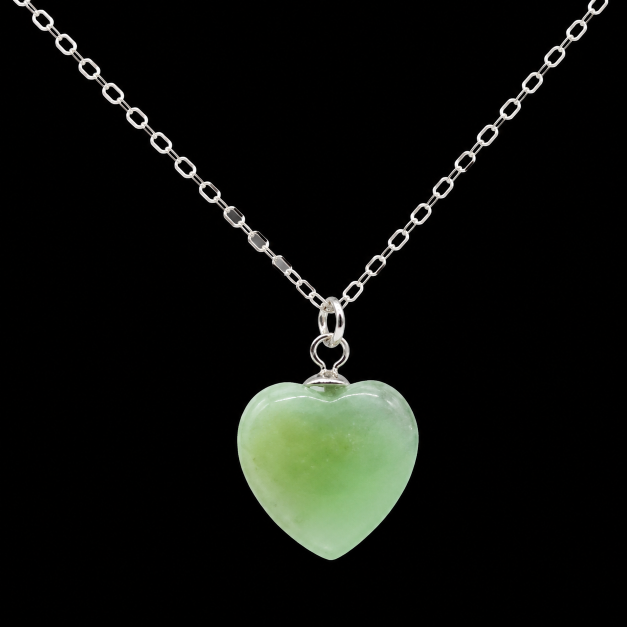 Collier Argent 925 Jade Verte Coeur