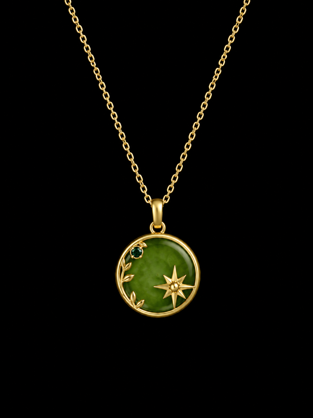 Collier Argent 925 Jade Verte & Etoiles