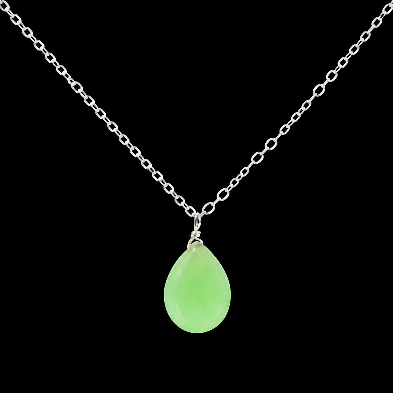 Collier Argent 925 Jade Verte Goutte